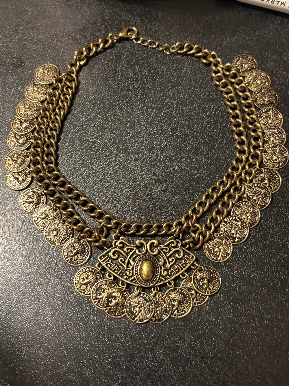 Boho Coin Statement Choker Necklace Multi-Layer Festival